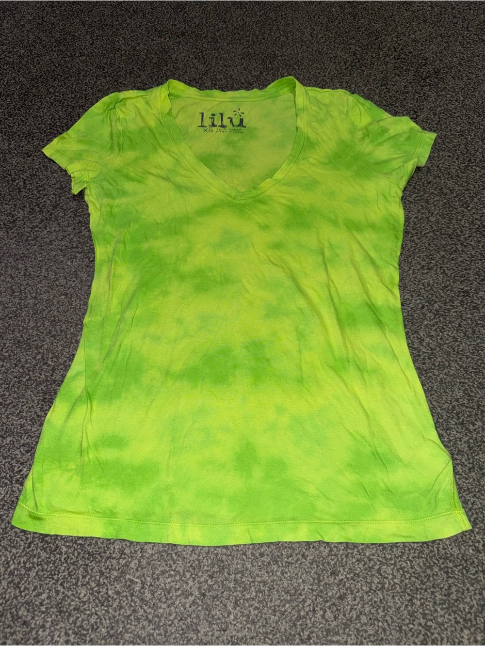 Y2K Lilu Green Yellow Tie Dye Baby Tee XS 100% Cotton Grunge Fairy Grunge